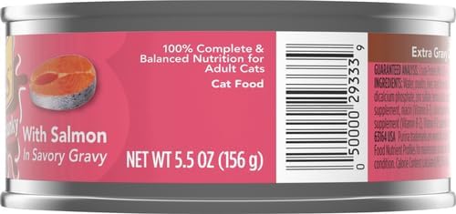 Friskies Purina Extra Gravy Wet Cat Food Chunky with Salmon in Savory Gravy - 5.5 oz. Cans,(Pack of 48)