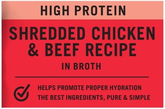 Pure Balance Classic Starters Gourmet Cat Treats, Shredded Chicken & Beef in Broth, High Protein, Soft Treats ~ 5 Pouches of 1.4 Oz ~ Inside, Wet Cat Treat Adult Cats ~ (2 Box).
