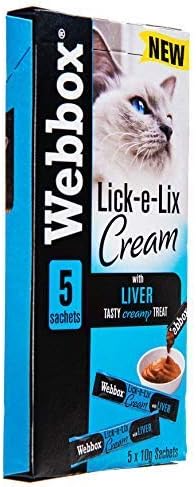 Webbox Lick e Lix Cream with Liver Cat Treats 5 Pieces, Case of 17 | Tasty and Nutritious Sachets - Packaging May Vary