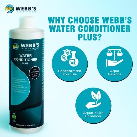 Webb's Water Gardens Pond Water Conditioner Plus - Pond Supplies and Accessories - Concentrated Liquid Formula for Aquatic Pets - 16 oz, Blue