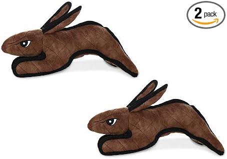 TUFFY - World's Tuffest Soft Dog Toy -Barnyard- Multiple Layers. Made Durable, Strong & Tough. Interactive Play (Tug, Toss & Fetch). Machine Washable & Floats. (Brown Rabbit, Large 2 Pack)