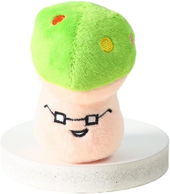 Plush Vegetable Pet Toy with Squeaker, Interactive Chew Toy for Cats and Dogs, Durable and Soft for Comfort, Training, and Boredom Relief (Mushroom [Green])