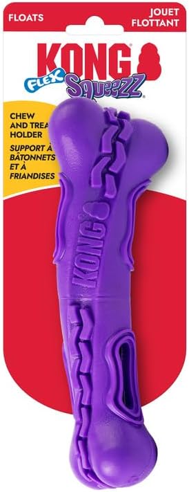 KONG Squeezz Flex Bone – Flexible Treat & Chew Holder for Dogs – Interactive Dog Toy for Fetch, Floating, & Travel – Holds Treats, Chews, & Bully Sticks (for Medium Sized Breeds)