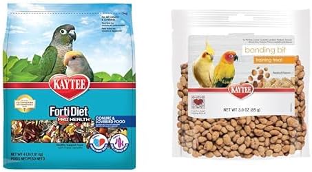 Kaytee Forti-Diet Pro Health Pet Conure & Lovebird Food, 4 lb Pet Bird Bonding Bits Training Treat, 3 oz