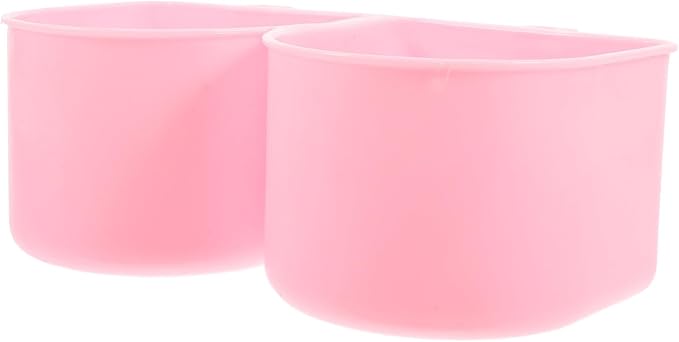 HOMSFOU Pet Hanging Feeding Bowl with Hooks, Pink Plastic Small Animal Feeder for Cats, Dogs, Rabbits and Birds, Cage Mounted Water and Food Dish for Travel and Home Use