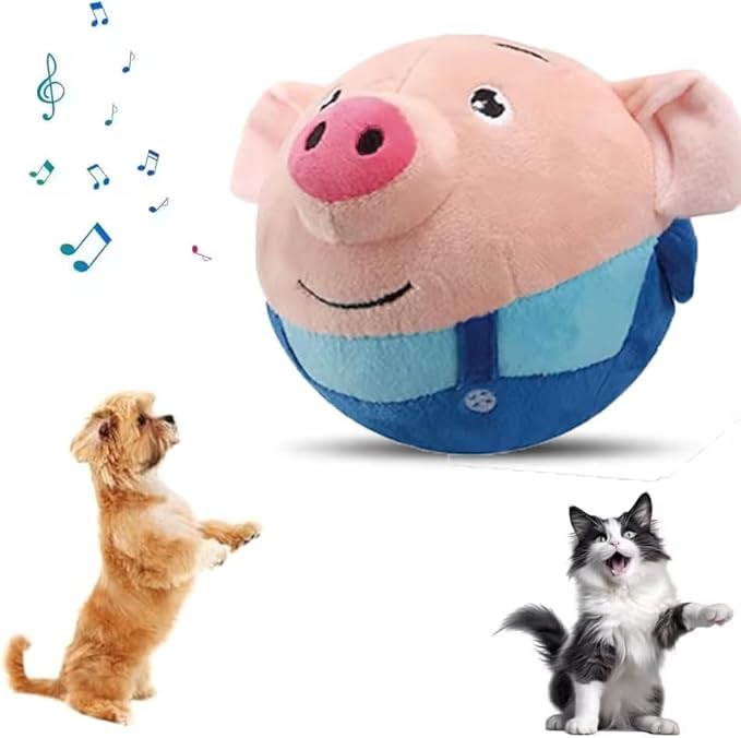 Dumwick Interactive Dog Toys for Boredom,Moving Dog Toy, Active Moving Pet Plush Toy, Squeaky Moving Dog Ball Toy,Interactive Toys for Dogs Cats and Pets (Blue Pig)