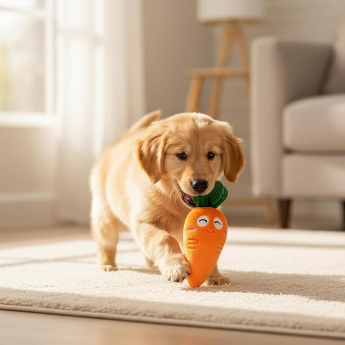 4 Pcs Soft Dog Toys Cute Carrot Plush Chew Squeaker Plush Dog and Cat Toys with Multi-Squeaks Sound Pet Puppy Supplies Funny Squeak