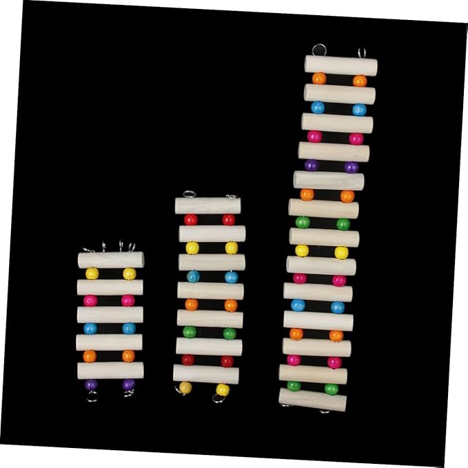 Mikikit 30cm Wooden PET Bridge Ladder Swing Toy for Parrots Birds and Small Animals Sturdy Climbing Accessory with Hooks for Animal Habitat