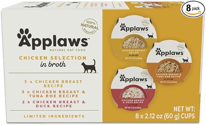 Applaws Natural Wet Cat Food, 8 Count, Limited Ingredient Cat Food Pots, Chicken Variety Count in Broth, 2.12oz Pots
