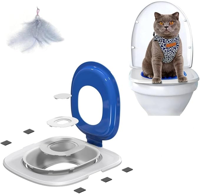 Cat Toilet Training Kit – Litter Box Trainer for Indoor Cats, Reusable Plastic Rings Fit Any Toilet, Stop Scooping Litter (Blue) (Blue)