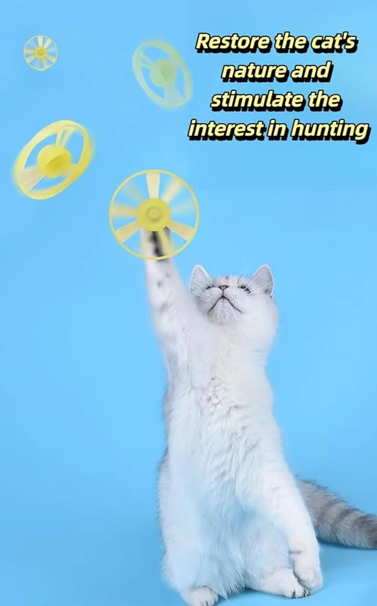 18 Pieces Cat Fetch Toy with Colorful Flying Propellers Set, 3 Colored Elastic Balls,Cat Playing Tracking Interactive Toys for Kitten Indoor and Outdoor Chasing Training Hunting