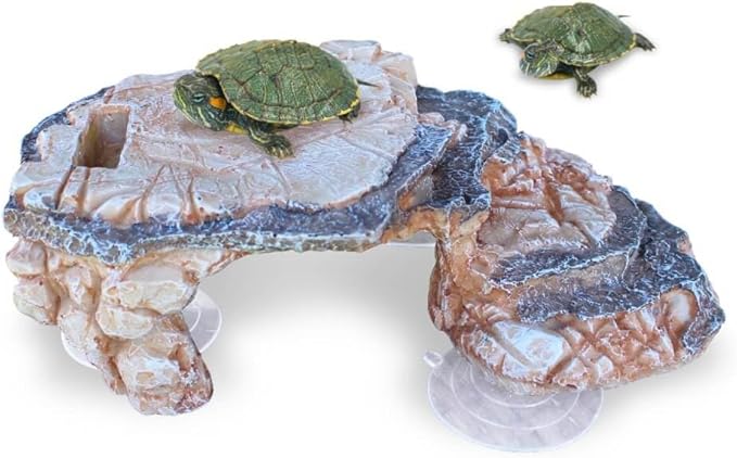Turtle Basking Platform with 3 Suction Cups - Large Turtle Basking Platform - Turtle Platform for Aquarium - Rocks for Turtle Tank - Reptile Climbing Decor - Reptile Basking Platform