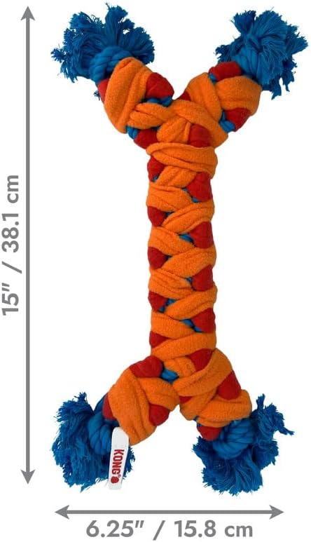 KONG Rope Rally Tug and Play Dog Toy - Woven Fleece Durable Toy for Shaking, Fetching, Tugging (Bone)