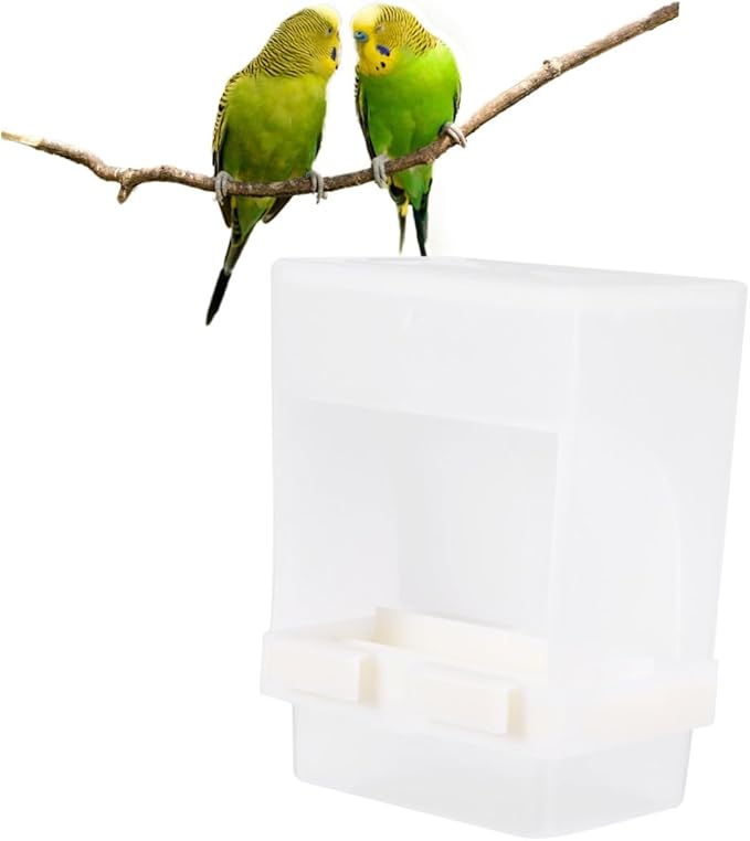 TEHAUX Parrot Automatic Feeding Bowl with Splash Guard Beige Drinking Feeding Dish Bird Cage Feeder for Pet Parrots