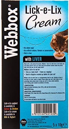 Webbox Lick e Lix Cream with Liver Cat Treats 5 Pieces, Case of 17 | Tasty and Nutritious Sachets - Packaging May Vary