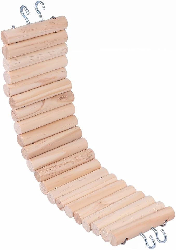 SHOWERORO Wooden Hanging Ladder for Small Animals, Bendable Hamster Climbing Bridge, 7.5x30cm Chewable Pet Bird Cage Accessory for Hamsters, Mice, and Small Birds