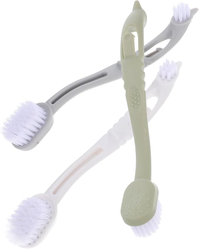 3pcs Bird Cage Brush with Extra Long Handle Soft Bristles Pet Cage Cleaner for Birdcage Dog Kennels Small Animal Enclosures Versatile Cleaning Tool in Gray Green Beige