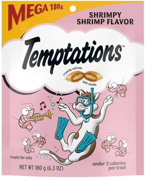 (2 Packs) Classic Shrimpy Shrimp Flavor Crunchy and Soft Treats for Cats, 6.3 Oz Pouch, Provides 100% Complete and Balanced Nutrition for Adult Cats