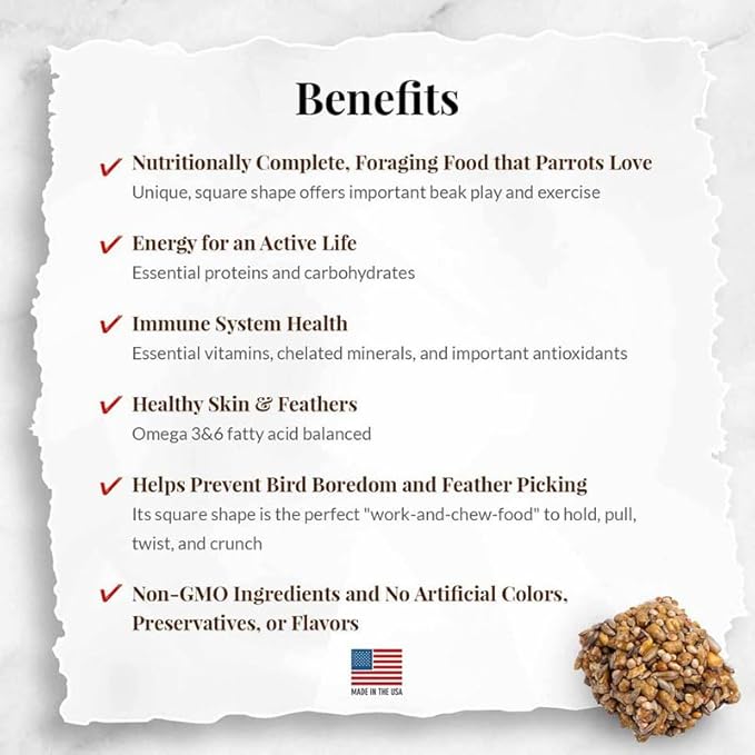 LAFEBER'S Classic Avi-Cakes Pet Bird Food, Made with Non-GMO and Human-Grade Ingredients, for Macaws & Cockatoos (1 Ib Pack of 2)