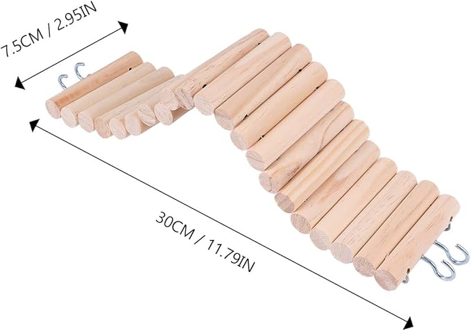 Mipcase Wooden Hamster Ladder with Hook, Bendable Climbing Bridge 7.5x30cm, Small Pet Climbing for Hamsters, Mice, and Small Birds Cage Accessories