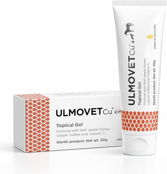 Ulmovet CU Natural Topical Gel for Pets – with Ulmo Honey (Eucryphia Cordifolia), Copper Sulfate & Vitamin C – Gentle Skin Care & Hydration for Pets – 1.06 oz