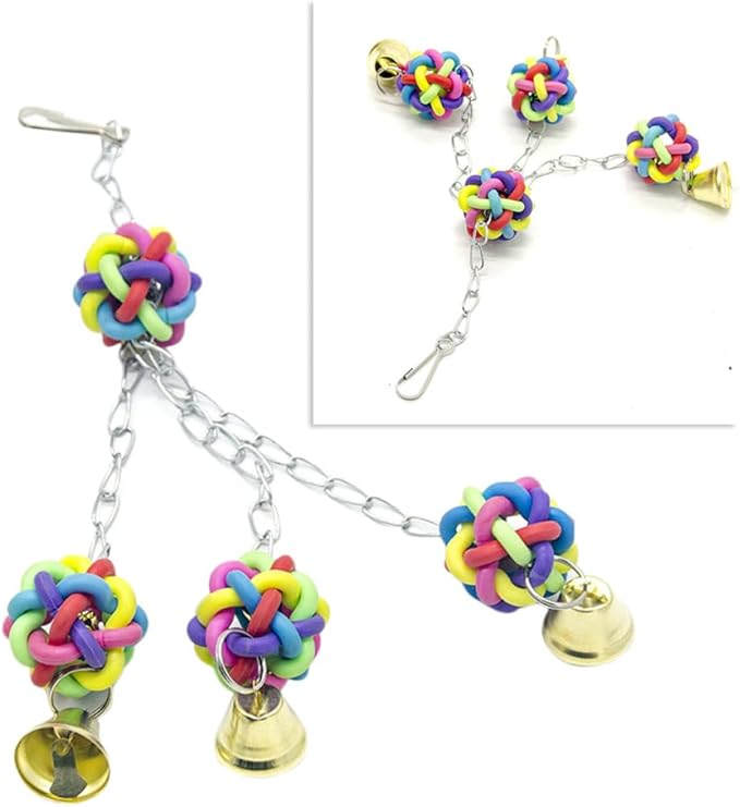 Luxshiny Parrot Bite Hanging Chewing Ball with Colorful Plastic Bell for Bird Cage Accessory, Sturdy Parrot Chewing for Pet Birds and Parakeets