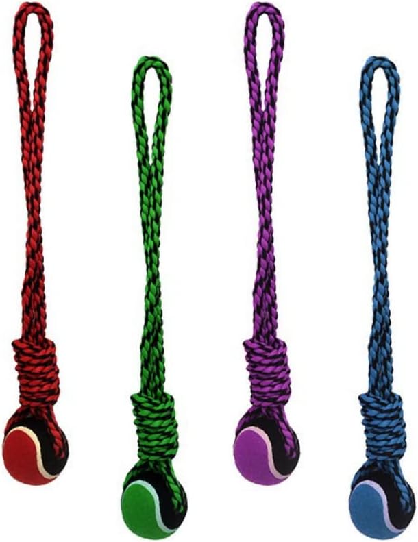 Multipet International 29523 20" Nuts For Knots Rope Tug With Tennis Ball Assorted Colors