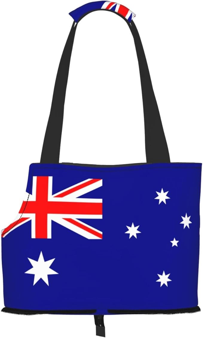 Foldable Pet Carrier Sling - Waterproof Small Dog & Cat Travel Australian Flag Tote with Safety Hook for Hiking