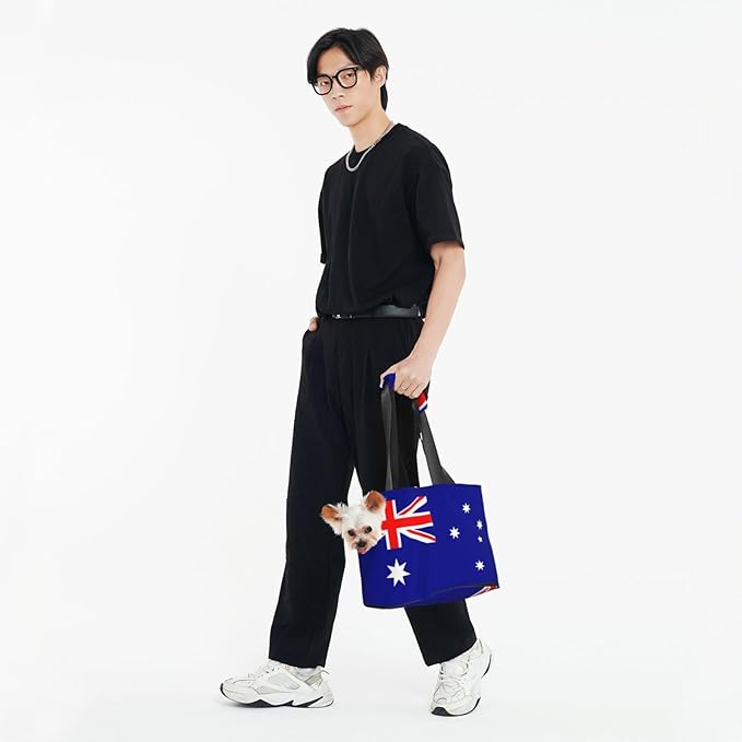 Foldable Pet Carrier Sling - Waterproof Small Dog & Cat Travel Australian Flag Tote with Safety Hook for Hiking