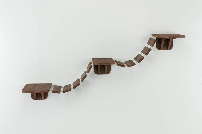 Trixie Wall Mounted Cat Bridge – Space-Saving Cat Wall Shelves for Climbing, Jumping & Vertical Play – Elevated Cat Furniture with 3 Platforms – Espresso Brown, 59.1 x 11.8 x 5.5 in
