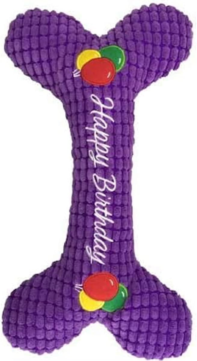 Petlou Pet Plush Chewy Bone, Squeaky Bone for Dogs and Cats in Different Size (10 Inch Birthday Bone)