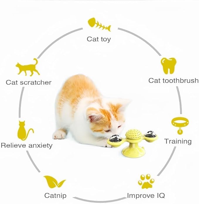 Interactive Windmill Cat Toys with Catnip, 2024 Funny Cat Toys for Indoor Cats Kitten Toys with LED Light Ball, Suction Cup Wall Mount Cat Spinner with Rotatable Toy Ball for Cat(Blue)