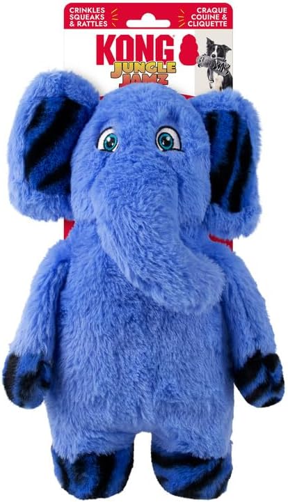 KONG Jungle Jamz Plush Dog Toys – Squeaky, Crinkly, and Rattling Durable Toys for Dogs – Safari Animal Collection (Elephant)