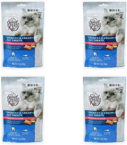 (4 Packs) Salmon Cat Treat 3oz, Helps Clean Teeth and Prevent Tartar Buildup, Provides 100% Complete and Balanced Nutrition