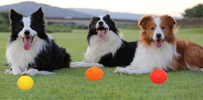 Rubber Dog Chewing Squeaky Ball Toys Fetch Play Toy for Puppy Small Medium Pets Dog Cat Pack of 3 (Tennis Assorted)