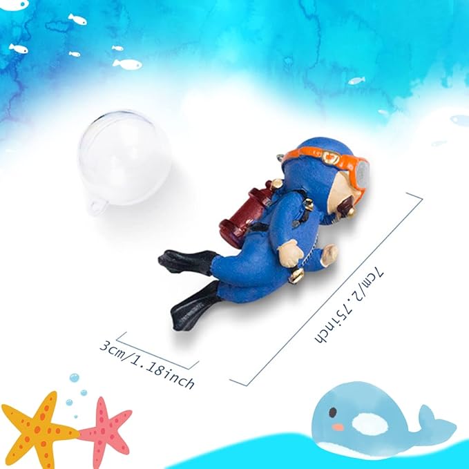 2 Pack Fish Tank Decorations, Cute Diver Aquarium Ornaments Decor Toy with Funny Floating Device Aquarium Accessories for All Kinds of Fish and Aquatic Pets (2Pcs Blue)