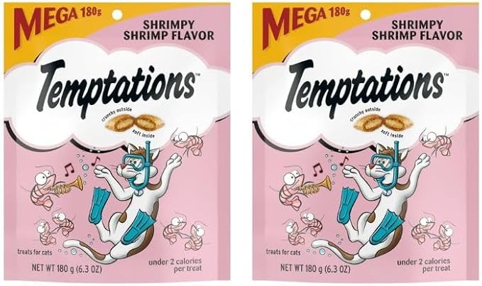 (2 Packs) Classic Shrimpy Shrimp Flavor Crunchy and Soft Treats for Cats, 6.3 Oz Pouch, Provides 100% Complete and Balanced Nutrition for Adult Cats