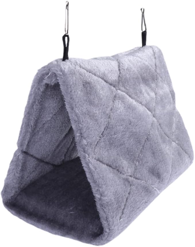WOONEKY Adorable Warm Plush Parrot Hammock Bed for Birds Cozy Hanging Hut Nest for Home Cage for Sleep Grey