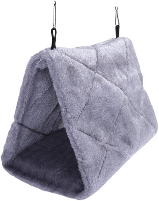 WOONEKY Adorable Warm Plush Parrot Hammock Bed for Birds Cozy Hanging Hut Nest for Home Cage for Sleep Grey