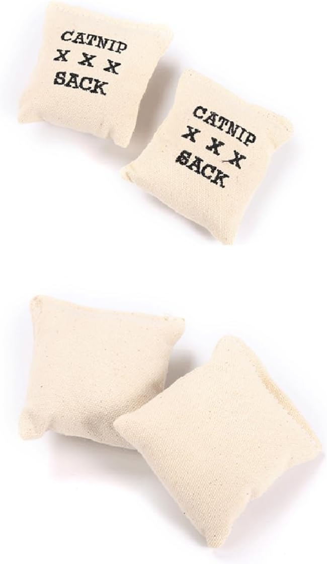WOONEKY 10Pcs Catnip Canvas Cat Sachets Stuffed with Cotton, Random Style Khaki, Interactive Pet Supplies for Indoor Cats and Kittens