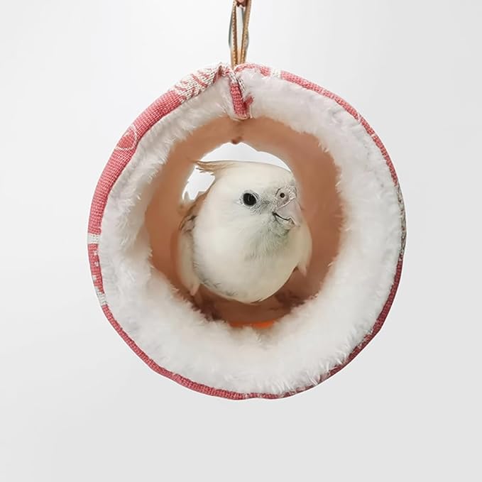 2 Pack Hammock Warm Plush Tunnel Birds Cage Accessories for Small Pet Parrot Hamster (Medium, Pink)