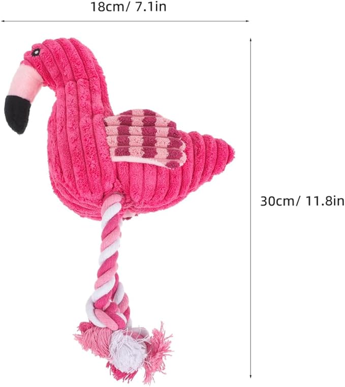 POPETPOP Flamingo Squeaky Rope Dog Toy 11.81X7.08X3.14In Interactive Corduroy Plush Chew Toy for Indoor Play Suitable for Small to Large Dogs