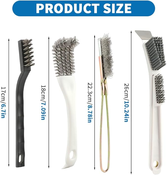 Bird Cage Cleaning Brush Kit, 4-Piece Multi Function Bird Perch Set, Includes Perch Brush, Mesh Brush and 3-in-1 Wire Brush, Bird Poop Remover Cleaning Tools Accessories for Small,Medium,Large,Tall