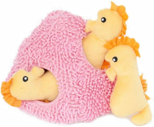 ZippyPaws - Sea Buddies Burrow, Interactive Squeaky Hide and Seek Plush Dog Toy - Seahorse ‘n Coral