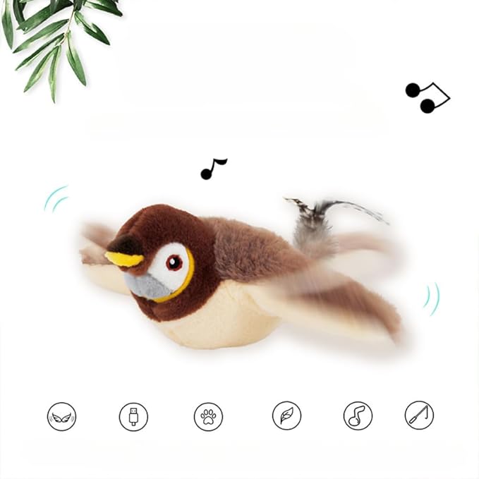 OMEM Pet Swinging Sparrow USB Charging Simulated Animal Call Vibration Induction Teasing Cat Cat Smart Toy