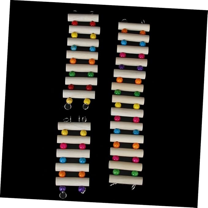 Mikikit 30cm Wooden PET Bridge Ladder Swing Toy for Parrots Birds and Small Animals Sturdy Climbing Accessory with Hooks for Animal Habitat
