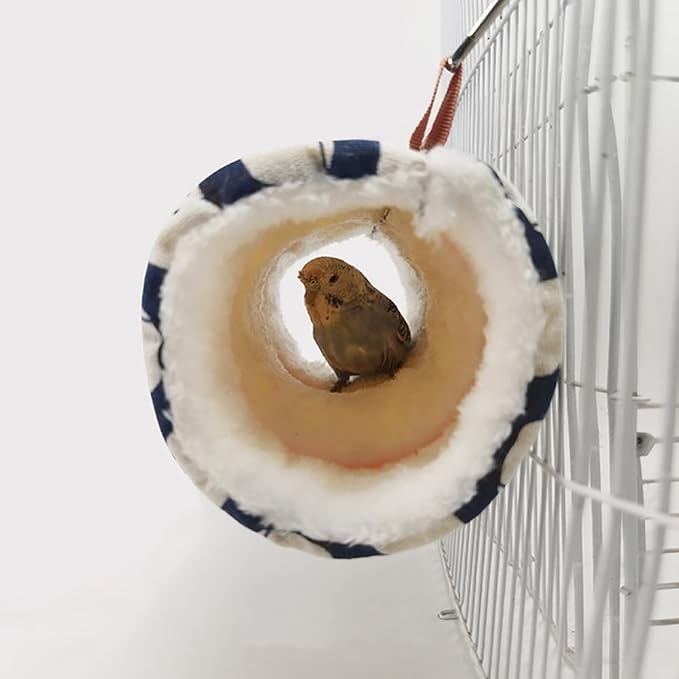 2 Pack Hammock Warm Plush Tunnel Birds Cage Accessories for Small Pet Parrot Hamster (Medium, Blue)