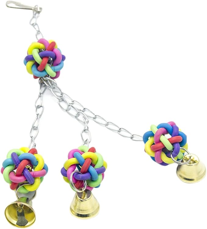 Luxshiny Parrot Bite Hanging Chewing Ball with Colorful Plastic Bell for Bird Cage Accessory, Sturdy Parrot Chewing for Pet Birds and Parakeets