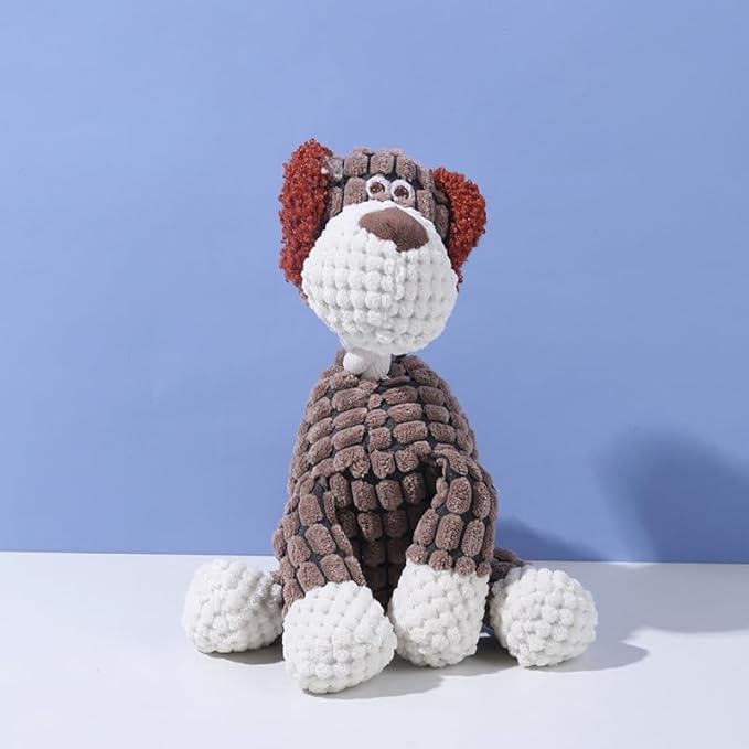Brown Dog Plush Chew Toy with Squeakers – Durable, Soft, and Fun Interactive Dog Toy for Teeth Cleaning, Training, and Relieving Anxiety – Perfect for Small, Medium, and Large Dogs