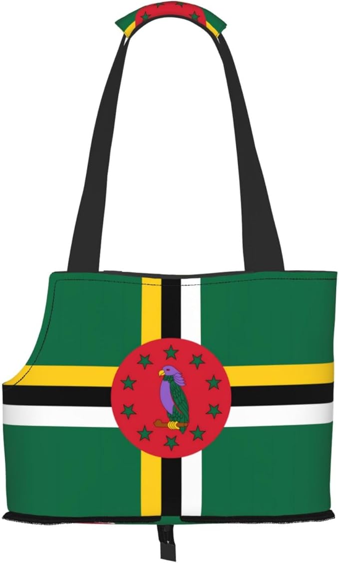 Foldable Pet Carrier Sling - Waterproof Small Dog & Cat Travel Flag of the Commonwealth of Dominica Tote with Safety Hook for Hiking
